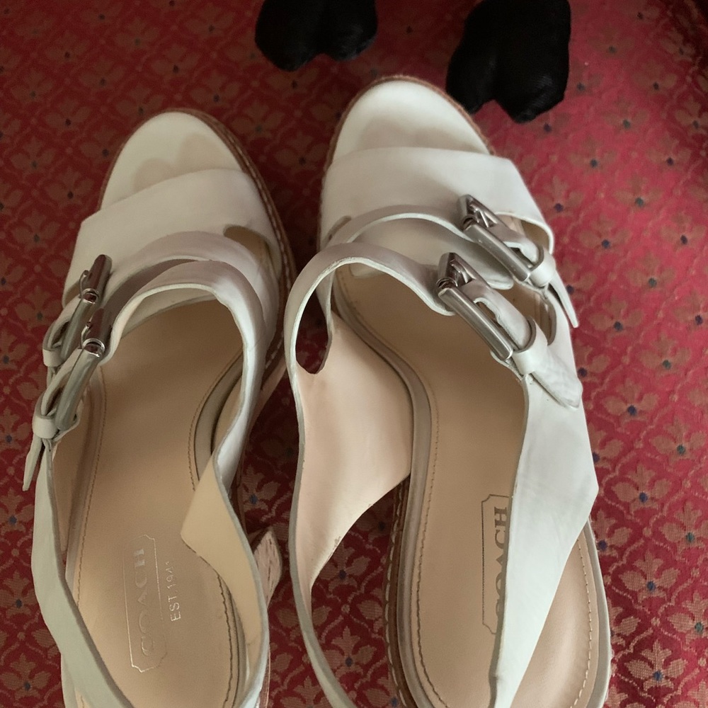 Coach Leather and Buckle Cork Heels - Picture 3 of 5